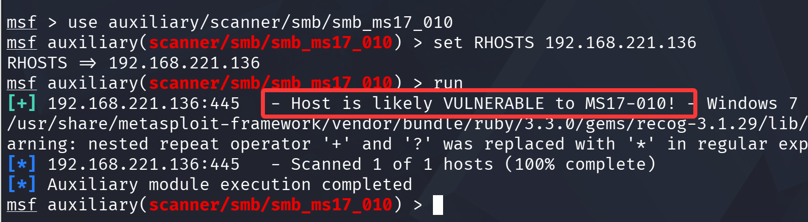 MS17-010 实验复现与防御笔记 · 原笔记截图 5